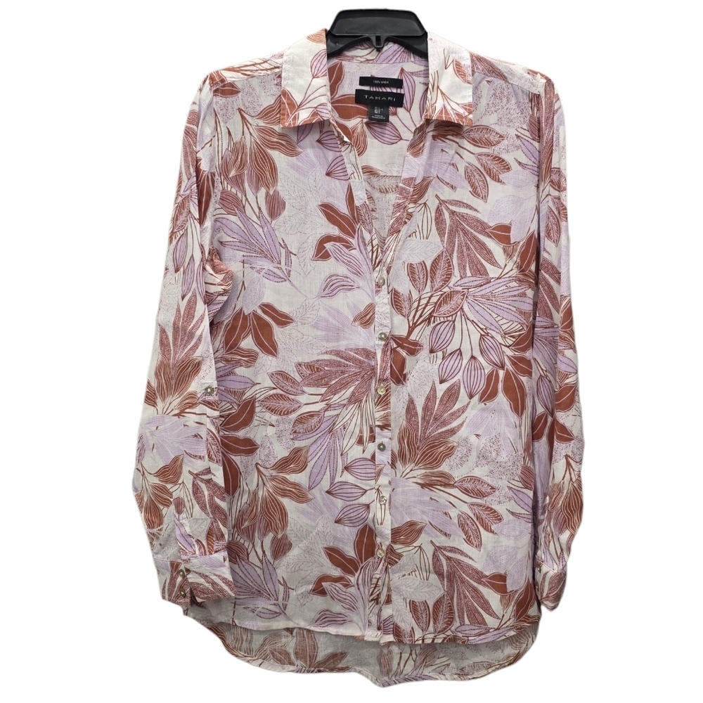 Tahari 100% Linen Botanical Button Down Shirt